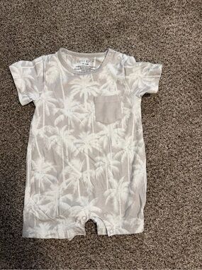 Little Bipsy Tan Palm-Print Short Sleeve One-Piece